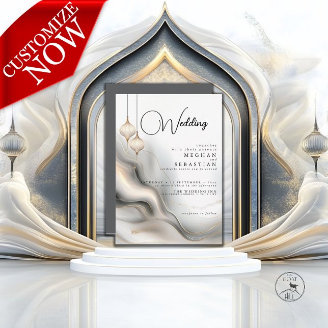 Exotic Guld Charcol Arabian Flair Inbjudningar (Skapare uppladdad)