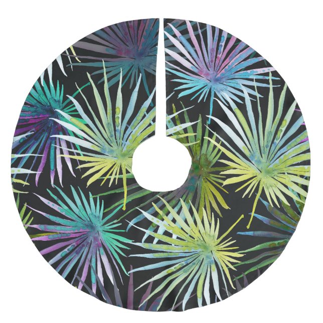 Exotic Handflatan Löv Watercolor Julgransmatta Borstad Polyester (Framsidan)