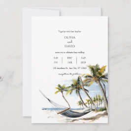 Exotic Handflatan Träd Hammock Relaxation Beach We Inbjudningar