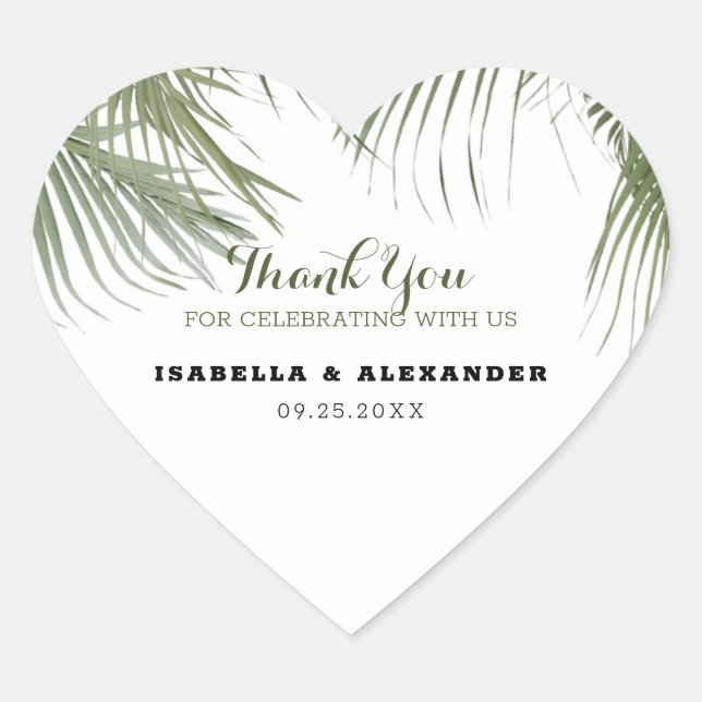 Exotic Handflatan Träd Hjärtformat Klistermärke (Framsida)