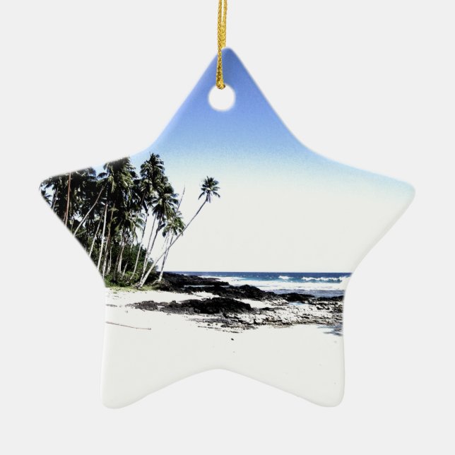 Exotic Handflatan Träd & Paradise Beach Julgransprydnad Keramik (Framsidan)