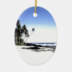 Exotic Handflatan Träd & Paradise Beach Julgransprydnad Keramik