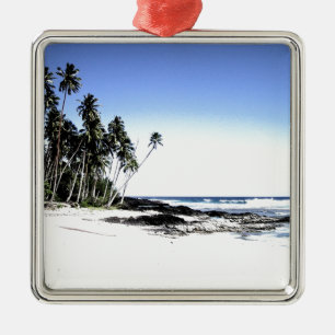 Exotic Handflatan Träd & Paradise Beach Julgransprydnad Metall