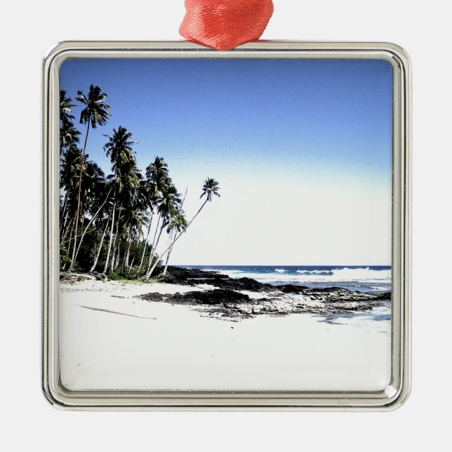 Exotic Handflatan Träd & Paradise Beach Julgransprydnad Metall (Framsidan)