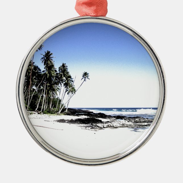Exotic Handflatan Träd & Paradise Beach Julgransprydnad Metall (Framsidan)