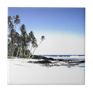 Exotic Handflatan Träd & Paradise Beach Kakelplatta
