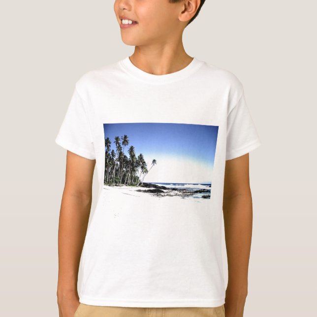 Exotic Handflatan Träd & Paradise Beach T Shirt (Framsida)