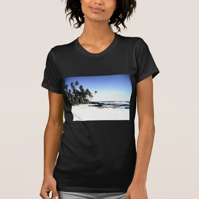 Exotic Handflatan Träd & Paradise Beach Tee Shirt (Framsida)