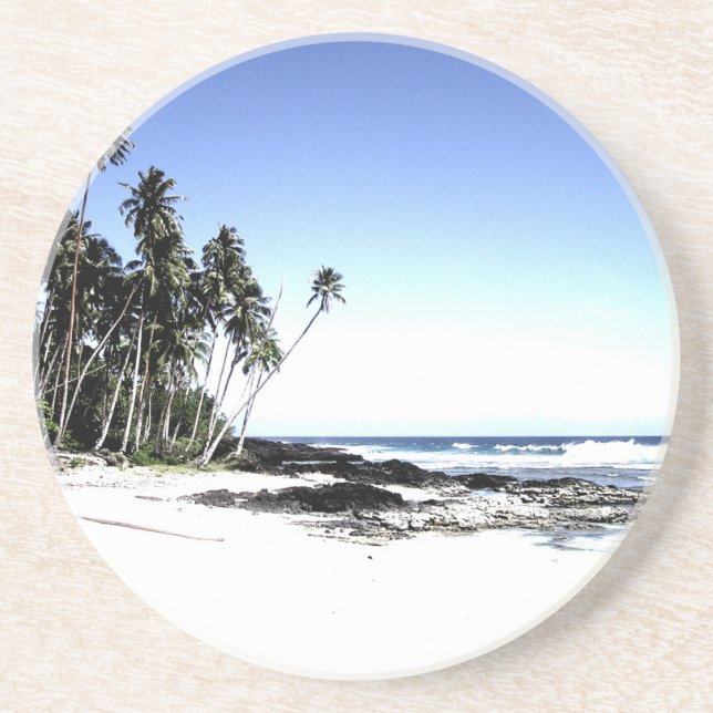 Exotic Handflatan Träd & Paradise Beach Underlägg Sandsten (Framsidan)