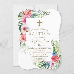Exotic Hawaiian Tropical Blommigt Ram Baptism Inbjudningar