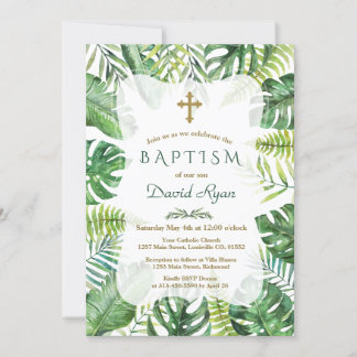 Exotic Hawaiian Tropical Greenery Ram Baptism Inbjudningar