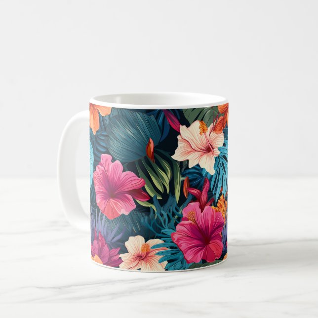 Exotic Hibiscus Botanical Mönster Kaffemugg (Framsida vänster)