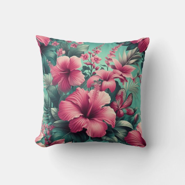 Exotic Hibiscus - Tropiska Blommigten Kudde (Framsida)