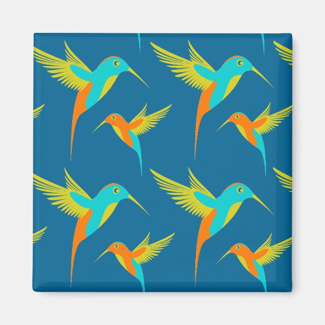 Exotic Hummingbird Mönster Blue Magnet (Framsidan)