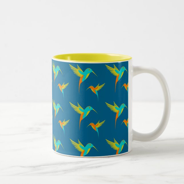Exotic Hummingbird Mönster Blue Två-Tonad Mugg (Höger)