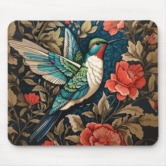 Exotic Hummingbird William Morris Inspired Blommig Musmatta (Framsidan)