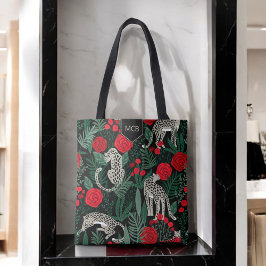 Exotic Leopard Jungle-Blommönster med Monogram Tygkasse