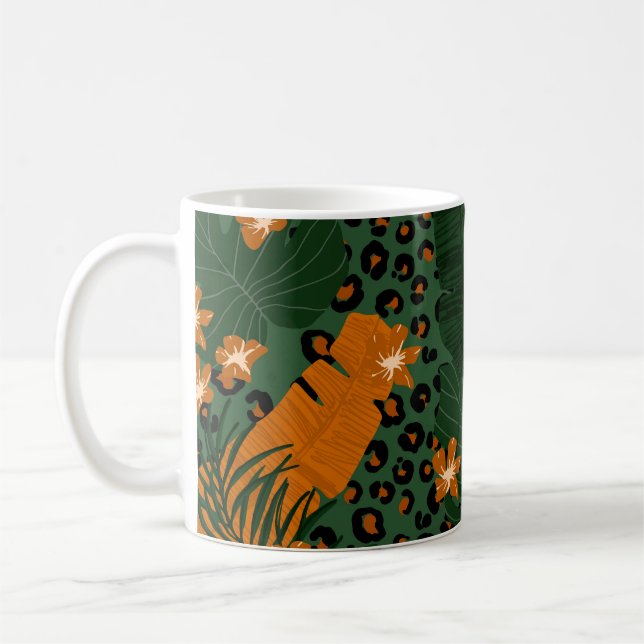 Exotic Leopard Tropical Löv Mönster Kaffemugg (Vänster)
