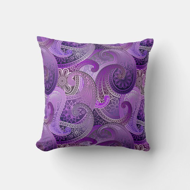 Exotic Lila Paisley Boho Damask Pattern Kudde (Framsida)