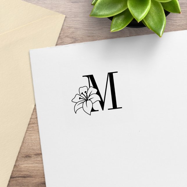 Exotic Lily Flower Monogram Initial Self-Inking St Stämpel (Skapare uppladdad)