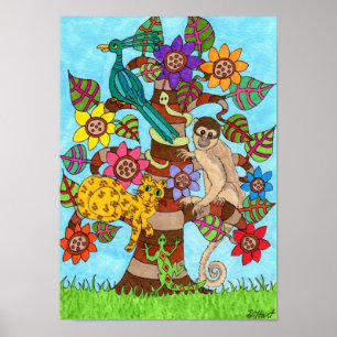 Exotic Livets träd Folk Art Poster