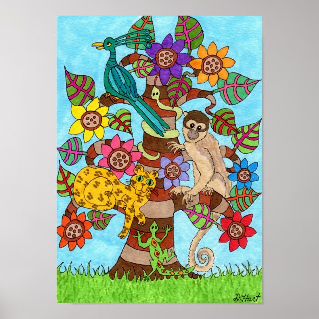 Exotic Livets träd Folk Art Poster (Framsidan)