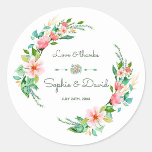 Exotic Luau Tropical Watercolor Blommigt Bröllop Runt Klistermärke