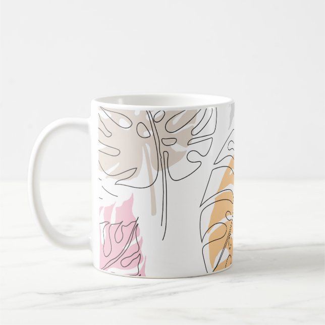 Exotic Monstera Line Teckning Art Kaffemugg (Vänster)