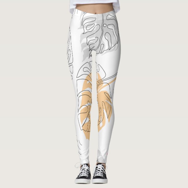 Exotic Monstera Line Teckning Art Leggings (Framsida)