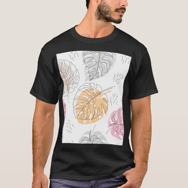 Exotic Monstera Line Teckning Art T Shirt (Framsida)
