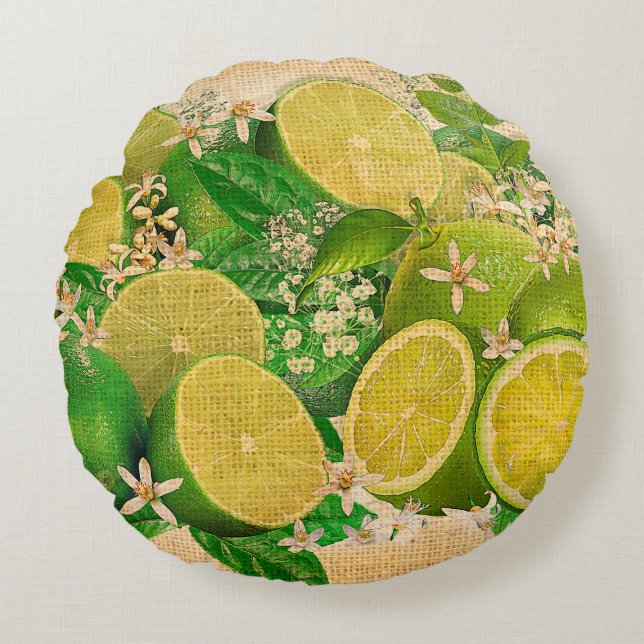 Exotic Musk Limes & Basil från Bangkok (Creton) Rund Kudde (Framsidan)
