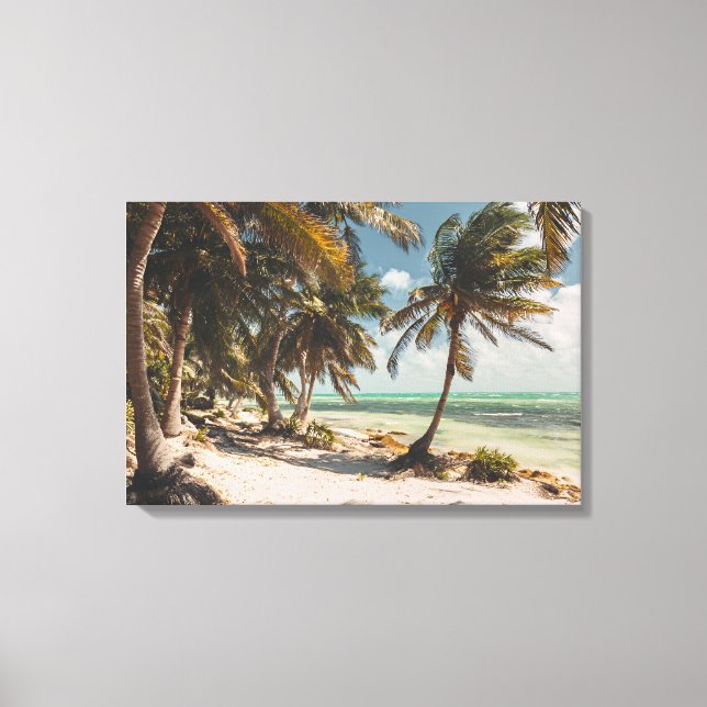 Exotic Palm Trees Turquoise Sea White Sand Beach Canvastryck (Framsida)