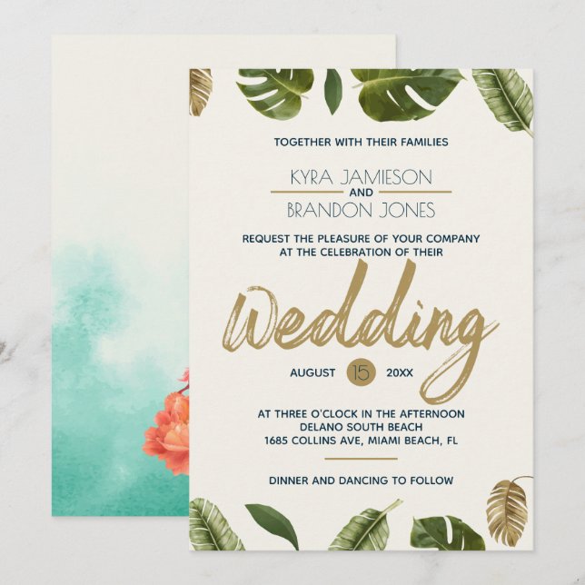 Exotic Paradise Bröllop Inbjudningar (Fram/baksida)