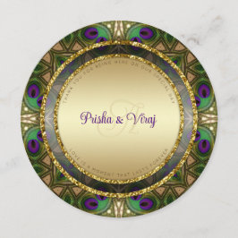 Exotic Peacock Feather Indian Wedding bjudande Meny