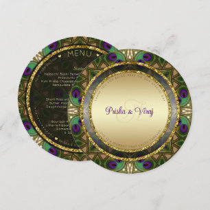 Exotic Peacock Feather Indian Wedding bjudande Meny