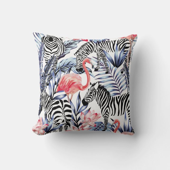 Exotic pink flamingo, zebra on background summer b kudde (Framsida)