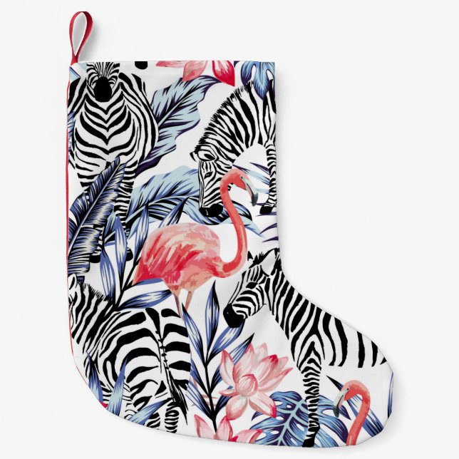 Exotic pink flamingo, zebra on background summer b liten julstrumpa (Framsidan)