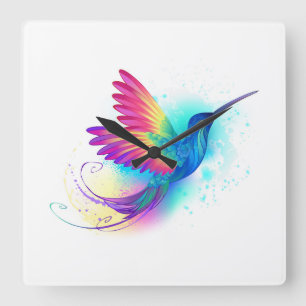 Exotic Rainbow Hummingbird Fyrkantig Klocka