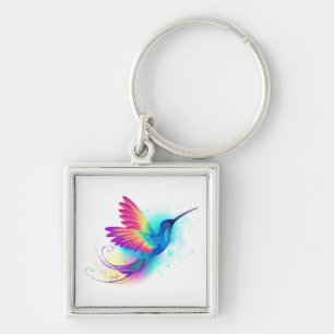 Exotic Rainbow Hummingbird Fyrkantig Silverfärgad Nyckelring