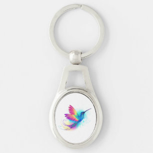 Exotic Rainbow Hummingbird Ovalt Silverfärgad Nyckelring