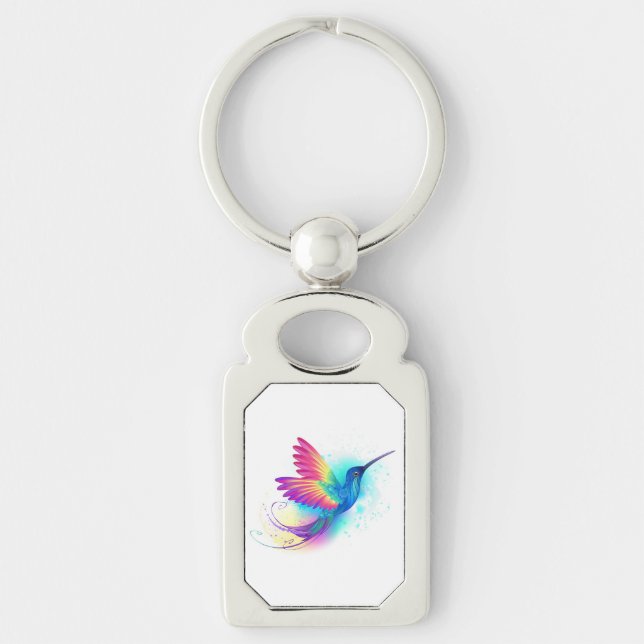Exotic Rainbow Hummingbird Rektangulärt Silverfärgad Nyckelring (Framsidan)
