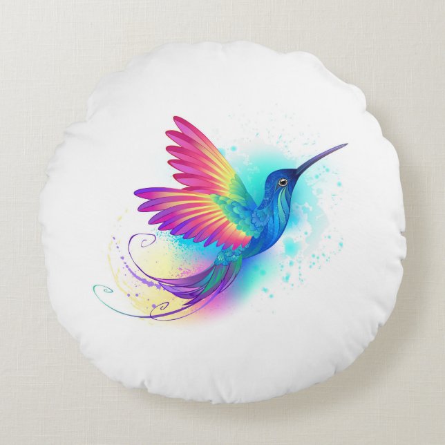 Exotic Rainbow Hummingbird Rund Kudde (Framsidan)
