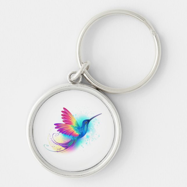 Exotic Rainbow Hummingbird Rund Silverfärgad Nyckelring (Framsidan)