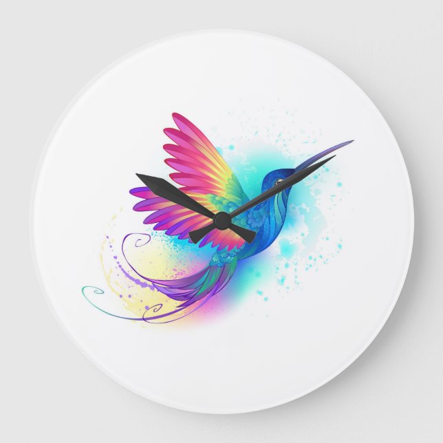 Exotic Rainbow Hummingbird Stor Klocka (Framsida)