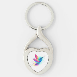 Exotic Rainbow Hummingbird Twisted Heart Silverfärgad Nyckelring