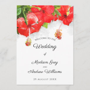 Exotic Red Hibiscus Flower Art Bröllop Meny