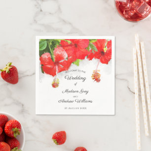 Exotic Red Hibiscus Flower Art Bröllop Napkins Pappersservett
