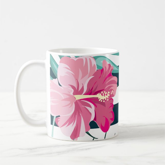Exotic Rosa Flowers Monogram stripe Kaffemugg (Vänster)