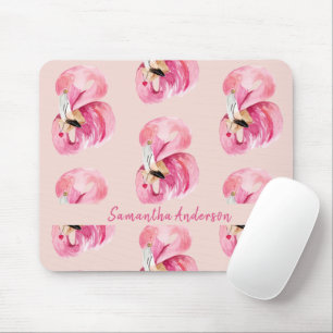 Exotic Rosa Watercolor Flamingo Pattern & Namn Musmatta