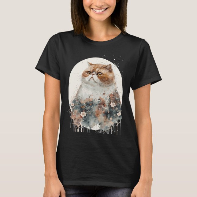 Exotic Shorthair Cat Japansk Cherry Blommar Vatten T Shirt (Framsida)